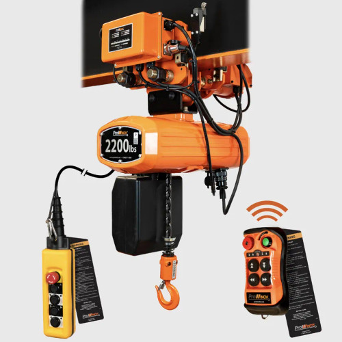 1 ton 2200 lb 208~240/440~480V 2 Speed Electric Chain Hoist Power Trolley 20 ft. FEC G80 Japan Chain H4 Duty Wireless PWJT10H4-2SW