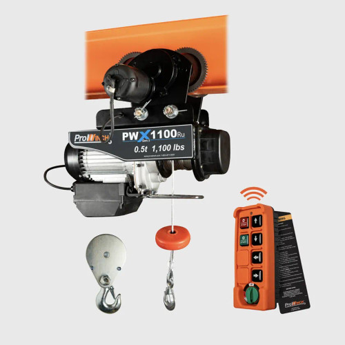1/2 ton 1100 lb 110V Electric Wire Rope Hoist 38 ft. w/ Power Trolley H1 Duty Wireless PWX1100-Ru