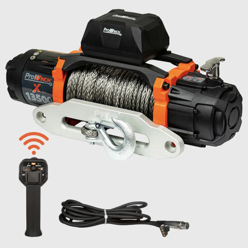 13500 lbs Electric Waterproof Winch Synthetic Rope Aluminum Wireless PWXR13500is12Vb