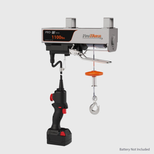 1100 lb Mini Pro-W Electric 40 ft Wire Rope Hoist Milwaukee M18 Battery Powered Double Brake H3 Duty 16000 FLC PWYWH-1100-18V