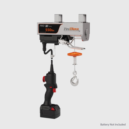 550 lb Mini Pro-W Electric 40 ft Wire Rope Hoist Milwaukee M18 Battery Powered Double Brake H3 Duty 16000 FLC PWYWH-550-18V