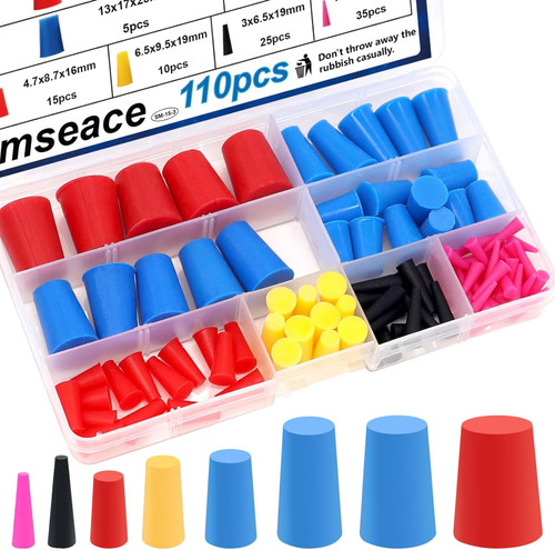 110Pack Rubber Plugs 1/16 Inch to 5/8 Inch Rubber Stoppers 8-Sizes High Temp Silicone Plug for Coating, Round Hole, Painting Protection