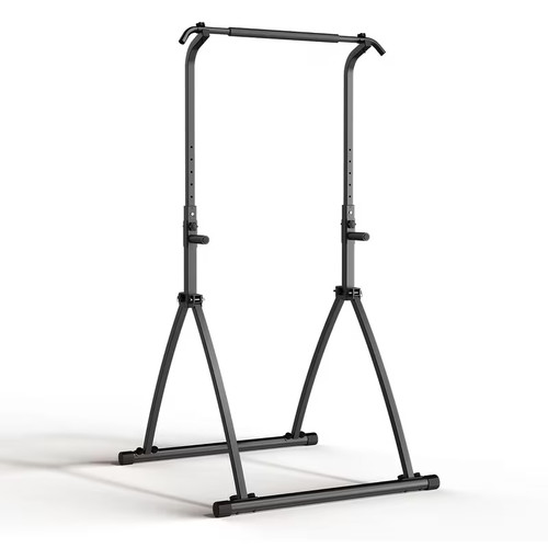 Foldable Power Tower Dip Station for Pull-Ups, 66.14"-84.25", 8 Height Levels, 350 LBS Weight Capacity, Multifunctional Home Fitness Equipment, Stable Triangle Structure