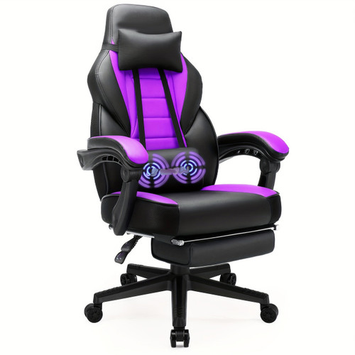 Video Game Chairs With Footrest, Big And Tall Gamer Chair For Adults, 400lb Capacity, Racing Style Computer Chair With Headrest And Lumbar Support Purple Color