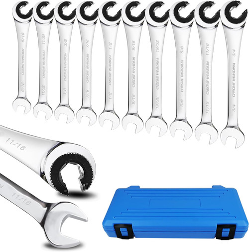 10 pcs SAE Ratcheting Wrench Combination Wrench Set 10 Pcs/Set with 72 Teeth, Chrome Vanadium Steel Tubing Ratchet Spanneri14US and European Patentsi14