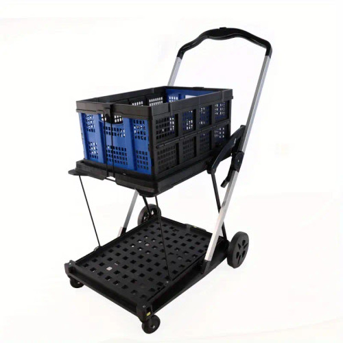 200 lbs Capacious 2-Layer Folding Shopping Cart with Wheels - Collapsible Storage Wagon for Groceries, Sturdy Hand Truck for Everyday Hauling