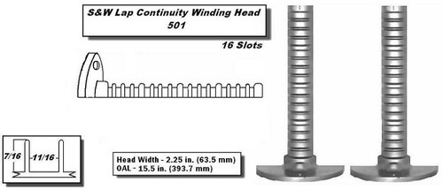S&W Lap Continuity Heads Lap Continuity Head 16 Slots - 2.25 in. (63.5 mm) Head Width - OAL 15.5 in. (393.7 mm)