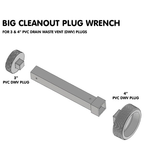 CLEANOUT PLUG WRENCH FOR 3 & 4" SEWER PLUGS 21" long