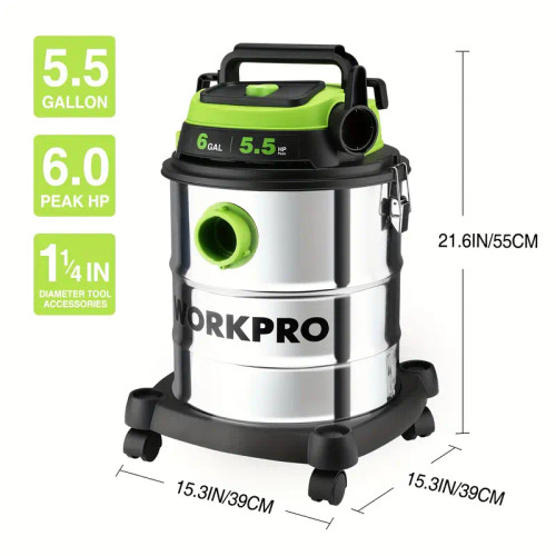 WORKPRO 6 Gallon Wet/Dry Shop Vacuum, 5.5 Peak HP Shop Vac Cleaner with HEPA Filter, Hose and Accessories for Home/Jobsite Dust CollectionBrand: WORKPRO