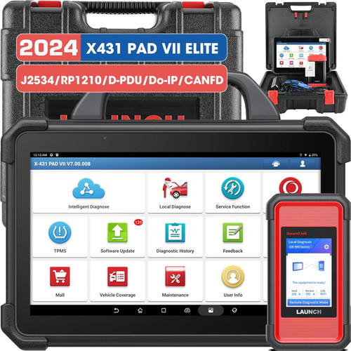 X431 PAD VII Elite, 2024 Newest Top J2534 Reprogramming Tool, Intelligent Topology Map Bi-Directional Diagnostic Scanner, ECU Coding, 2 Years Free Update, 60+ Services, Upgraded of X431 PRO5