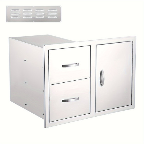Outdoor Kitchen Drawer Set - Stainless Steel, Multi-Layer Design, Recessed Multi-Drawer And Door Combination, Closed Built-in Drawer Flush Mount, Suitable For Outdoor Kitchens And BBQ Islands