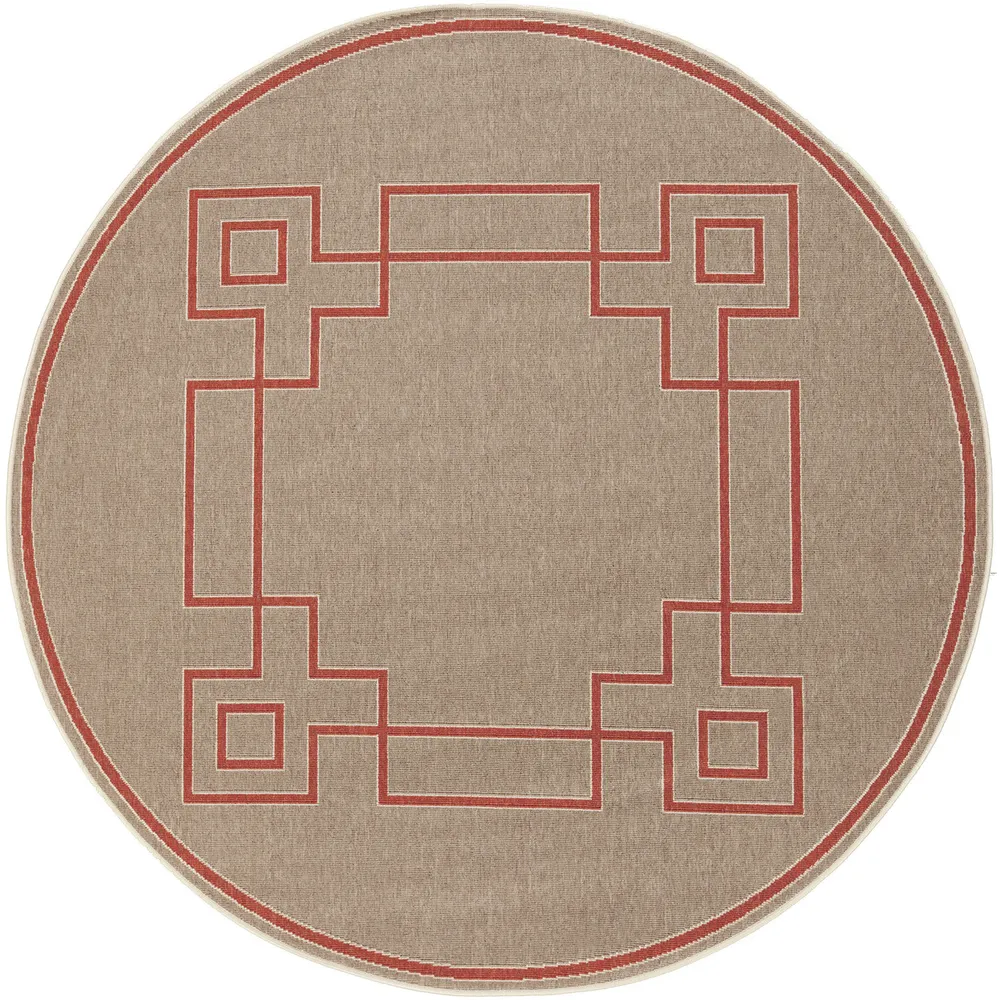 Brown and Red Machine Woven Round Outdoor Mosaic Medley Desert Area Throw Rug 8.75′
