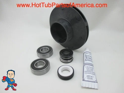 Aqua-Flo XP2 2.0HP Complete Impeller Kit w/ Seal & 2 Bearings – 2 1/8″ Eye, 1/4″ Vane, 4 3/8″ OD