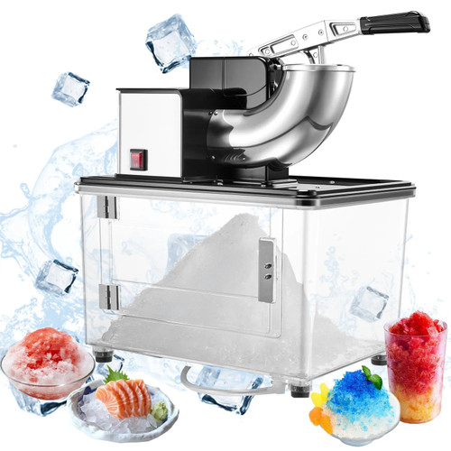 661 lbs/h Commercial Ice Crusher, 350W Electric Snow Cone Machine, 2000 RPM, 4 Blades, Stainless Steel with 11 Gal Ice Box, Black