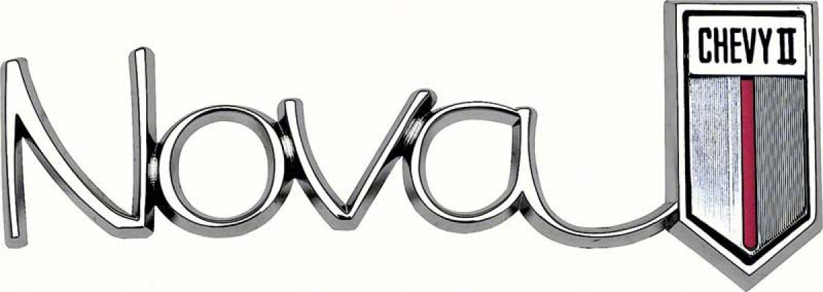 1966-67 Chevrolet, "Chevy II Nova" Quarter Panel Emblems, with Hardware, Pair, GM Licensed