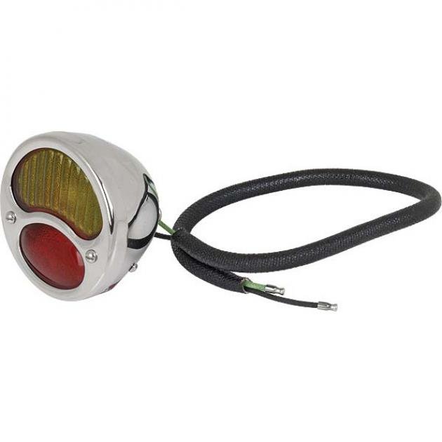 Model A Ford Tail Light Assembly - Left - Stainless Steel -With 6 Volt Bulbs - With Clear License Lens On Bottom