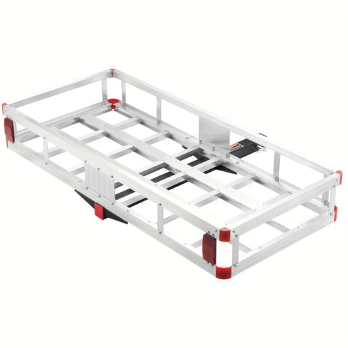 500lb Capacity Aluminum Trailer Hitch Cargo Carrier - Foldable Ramp, High Quality PU Cargo Basket, 50x29.5x8.7 Inches, Fit for Trucks, SUVs, Trailers, Vehicle Loading Accessory | Sturdy Metal Construction