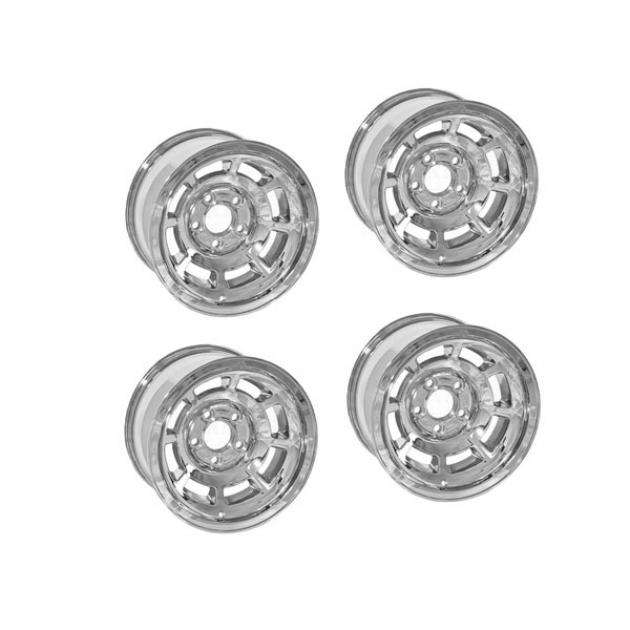 Corvette-Style Reproduction Polished Aluminum Wheel Set, 1955-1957