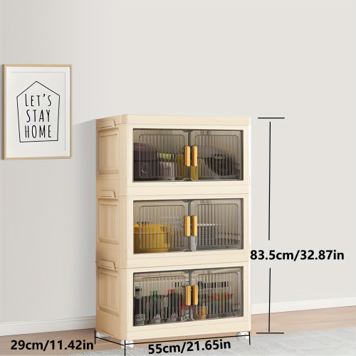 Large Capacity Folding Storage Bin with Dustproof Double Doors - Ideal Versatile Organizer (3 layers) Transparent Black