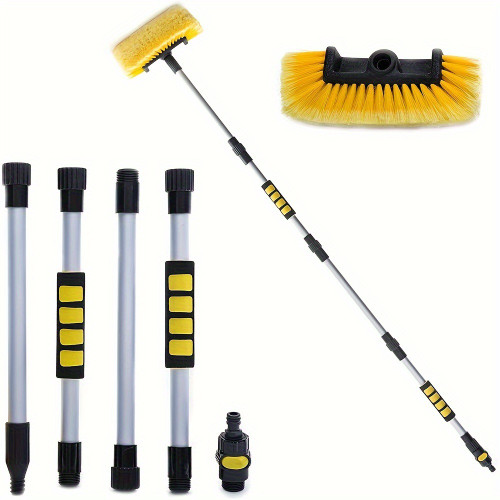 51-Inch Telescopic Car Wash Brush With 10-Inch Soft Bristle, On/Off Switch For Car Truck Boat Washing Brush, Perfect For Cleaning House Siding, Auto Cars, Trucks, SUV, RV, Floors And More. Detachable Pole Car Wash Equipment