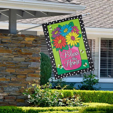 Bless this Home Bouquet with a Vase House Flag – Embrace the Beauty of Spring!