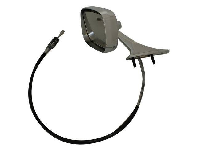 Rear View Mirror, Outside, Remote, Chrome rectangular design, LH, reproduction