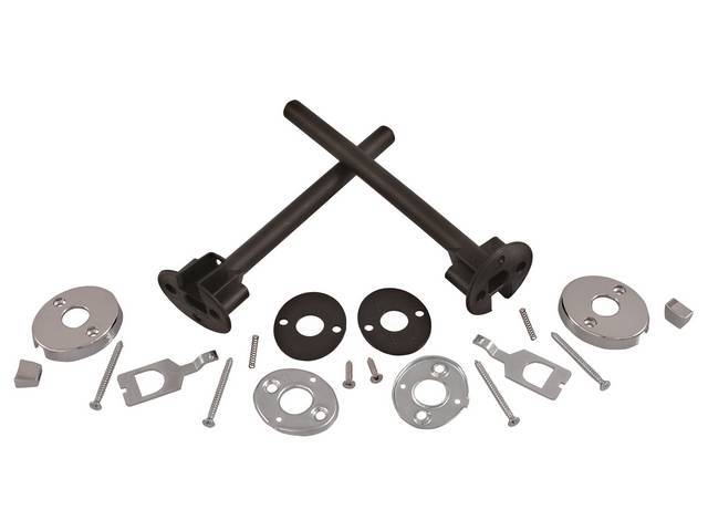 Seat Back Headrest Support Guide Assembly, incl guides, headrest lock covers and hardware, reproduction