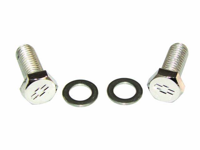 Coolant Outlet / Water Neck Bolt Kit, (4) hex cap polished stainless bolts w/ *Bowtie* and 2 flat washers, reproduction