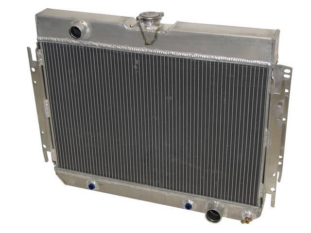 Radiator, Aluminum, Champion, 2 Row 24 1/2 Inch core, W/ transmission cooler, Natural Finish