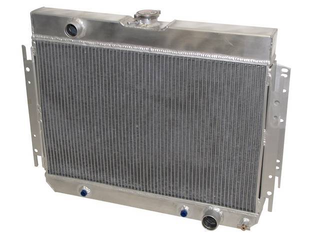 Radiator, Aluminum, Champion, Natural finish, 3 Row 24-1/2" Core, W/ trans cooler, Top LH inlet, Bottom RH outlet, Down flow