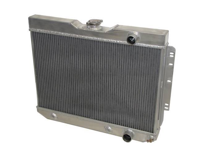 Radiator, Aluminum, Champion, 2 Row 24 3/4 inch core, W/ transmission cooler, Natural Finish