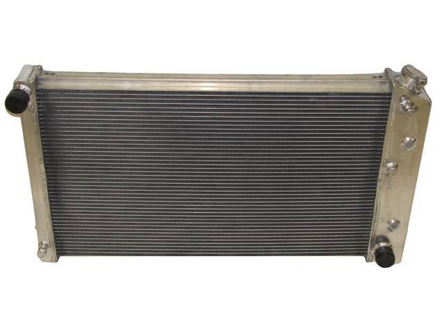RADIATOR, Cross Flow, Champion, Alum, 4 Row, 28-1/4" x 16-3/4" core, 1-1/2" LH inlet, 1-9/16" RH outlet, Saddle mount, Polished finish,incl A/T cooler