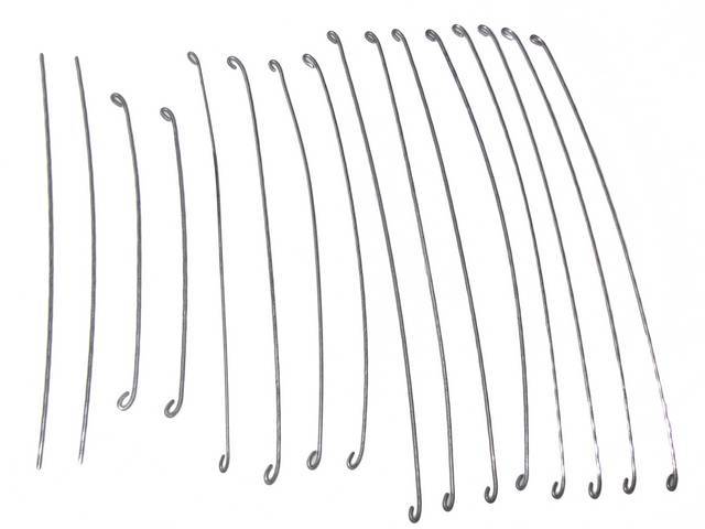 LISTING ROD SET, Front Bucket Seat, does both buckets, (8) incl cut and bent rods to replace damaged or rusted originals, US-Made Repro