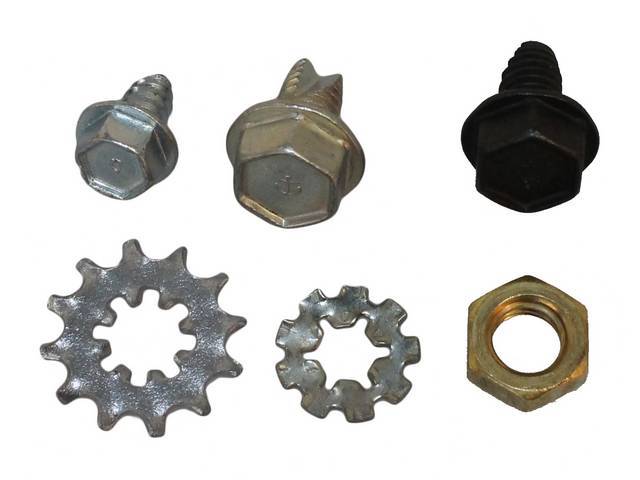 Battery Cables and Clamp Fastener Kit, 6-pc kit includes hexwasher screws, tooth washers and brass nut for (72-73)