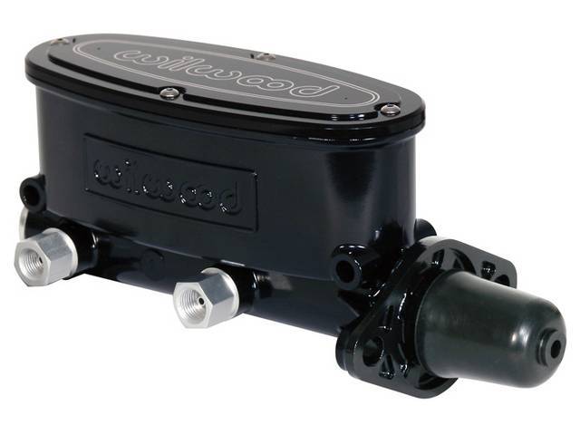 Wilwood Aluminum Master Cylinder, Dual Bowl, 1 inch bore, black e-coat finish w/ black lid