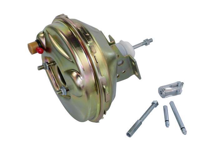 Power Brake Vacuum Booster, 9 inch, Gold Cadmium Finish w/ *Delco Moraine* stamp, GM Licensed Reproduction