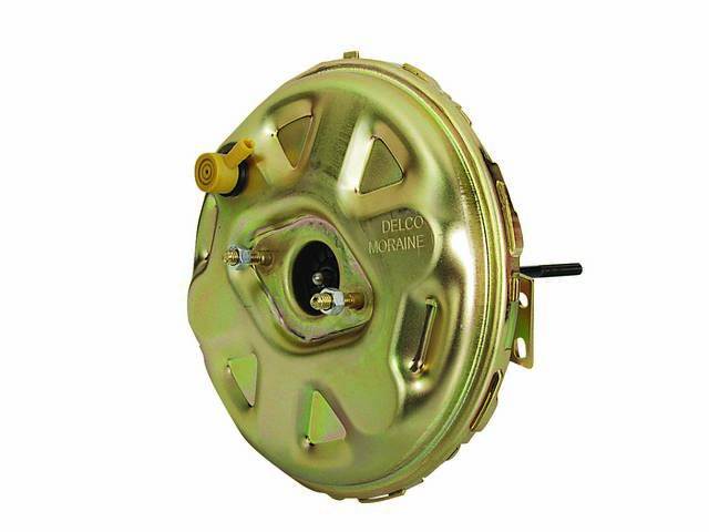 Power Brake Vacuum Booster, 11 inch, Gold Cadmium Finish w/ *Delco Moraine* stamp, GM Licensed Repro