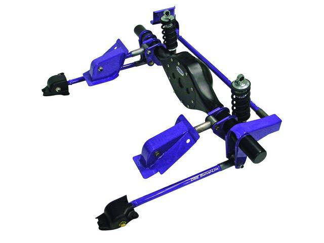 Quadralink, Rear Suspension, Detroit Speed, upgrades OE leaf spring suspension to 4-link geometry design w/ adjustable coil-over spring / shock, US-made
