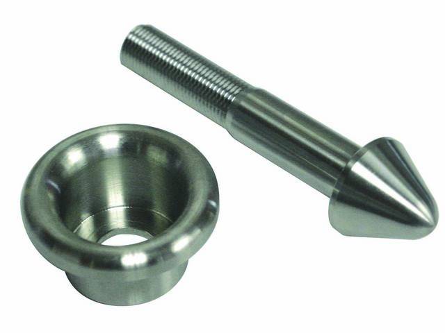 PILOT BOLT AND FLANGE NUT, Hood Lock, Upper Plate, Detroit Speed, machined billet stainless steel, US-Made** does not incl spring **