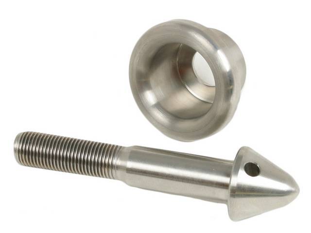 Hood Lock Pilot Bolt and Flange Nut, Upper Plate, Detroit Speed, machined billet stainless steel, US-Made