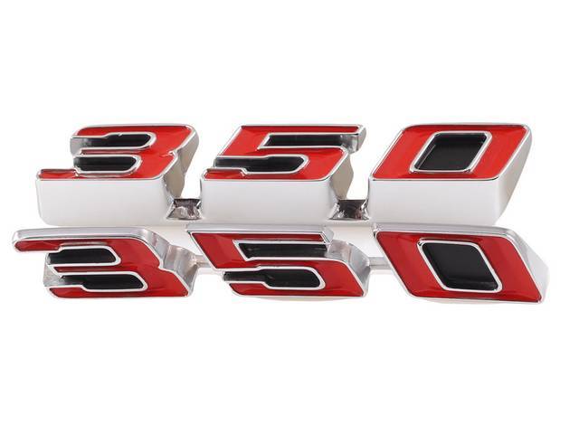 *350* Fender / Rocker Panel Molding Emblem Set, chrome *350* numbers w/ red painted recesses, reproduction