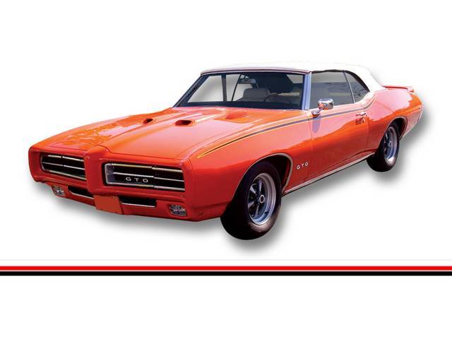 STRIPE KIT, GTO / GTO Judge, White / Red / Black, incl fender, door and quarter panel stripes, squeegee and instructions, repro
