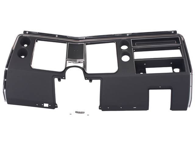 Dash Carrier Assembly, w/o A/C, black and chrome finish, plastic reproduction