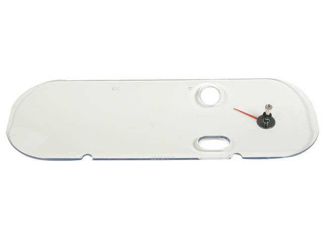 LENS, Instrument Cluster Face, w/ set pointer and chrome pointer, lens covers fuel, battery, speedometer and tachometer gauges, plastic, repro** lens has a mark from the high beam indicator hole that looks like a crack, it is in the tooling and is the o