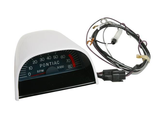 Hood Mounted Tachometer, 8000 rpm range w/ 6500 redline, blue face, reproduction