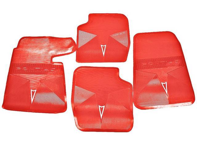 Red Floor Mats, OE Styleincl a silver embossed *Arrowhead* emblem w/ *PONTIAC* lettering, (4), reproduction