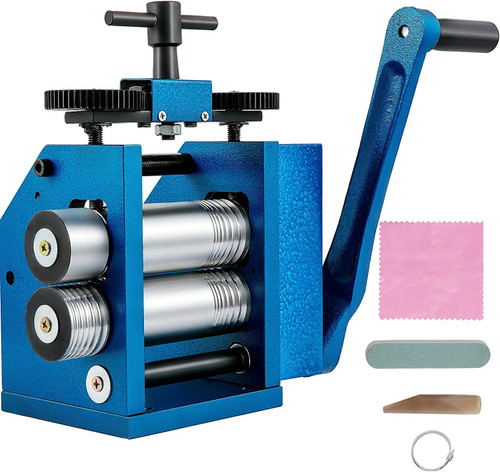 Rolling Mill 4.4"/112mm Jewelry Rolling Mill Machine Gear Ratio 1:2.5 Wire Roller Mill 0.1-7mm Press Thickness Manual Combination Rolling Mill for Jewelry Sheet Square Semicircle Circle Pattern