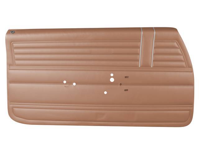 PANEL SET, Premium, Inside Door, Pre-Assembled, SRM Saddle, Madrid grain vinyl w/ correct chrome accent strips, no emblems or Molding included