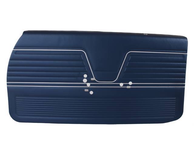 PANEL SET, Premium, Inside Door, Pre-Assembled, Metallic Blue (Std listed as Dark Blue), Madrid grain vinyl w/ correct chrome accent strips