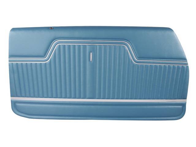 PANEL SET, Premium, Inside Door, Pre-Assembled, Metallic Blue (Std listed as Bright Blue), madrid grain vinyl w/ correct chrome accent strips, no emblems incl